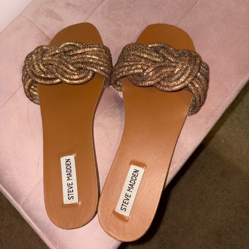 Steve Madden Gold Adore Women's Sandals - Picture 2 of 3